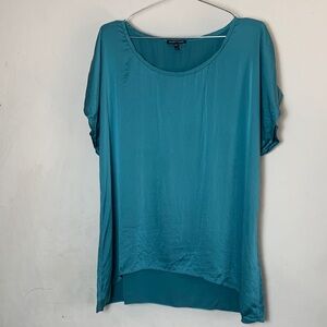 Eileen Fisher Silk Teal Short Sleeve Blouse Size XL